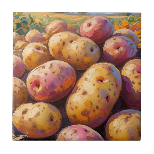 Farbige Erntekartoffeln  Fliese (Vorderseite)