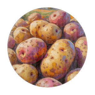 Farbige Erntekartoffeln Schneidebrett