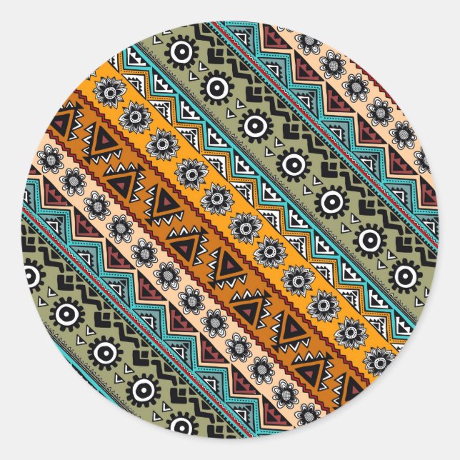 Farbige, ethnisch-aztec-Muster Runder Aufkleber (Vorderseite)