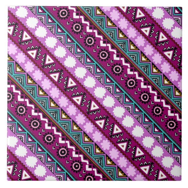 Farbige ethnische Muster Design Fliese (Vorderseite)