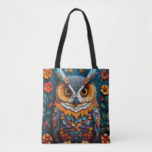 Farbige Eulen-Kunstwerke mit aufwendigen Details Tasche