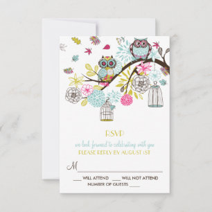 Farbige Eulen und fallende Blätter RSVP-Karte RSVP Karte
