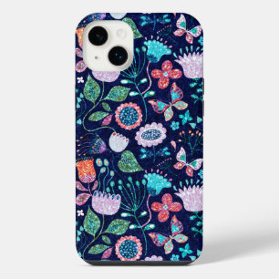 Farbige exotische Blume und Schmetterlingsmuster iPhone 14 Plus Hülle