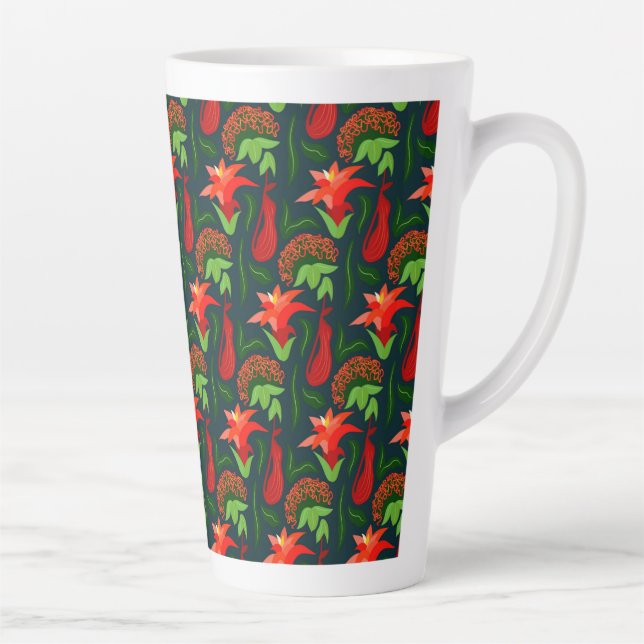 Farbige exotische Blumen Blätter Muster Milchtasse (Rechts)