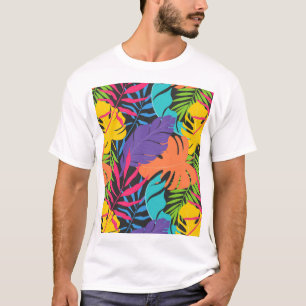 Farbige exotische tropische Blätter Muster T-Shirt