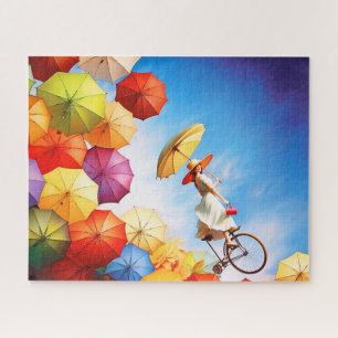 Farbige Fantasie-Imaginations-Girl mit Regenschirm