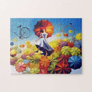 Farbige Fantasie-Imaginations-Girl mit Regenschirm