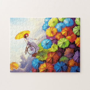 Farbige Fantasie-Imaginations-Girl mit Regenschirm