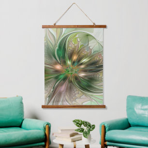 Farbige Fantasie Moderne Abstrakte Fraktale Blume Wandteppich Mit Holzrahmen