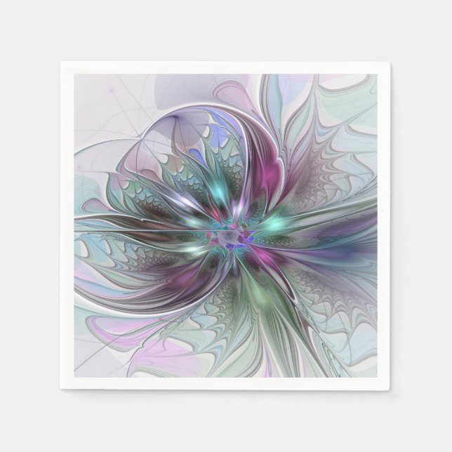Farbige Fantasy Abstrakt Moderne Fraktal-Blume Serviette (Vorderseite)