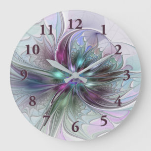 Farbige Fantasy-Abstrakte Moderne Fraktal-Blume Große Wanduhr