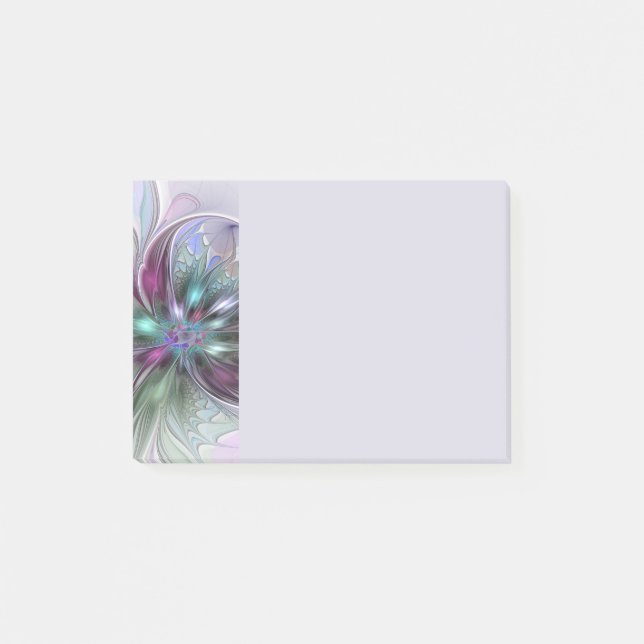 Farbige Fantasy-Abstrakte Moderne Fraktal-Blume Post-it Klebezettel (Vorderseite)