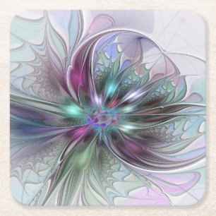 Farbige Fantasy-Abstrakte Moderne Fraktal-Blume Rechteckiger Pappuntersetzer