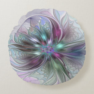 Farbige Fantasy-Abstrakte Moderne Fraktal-Blume Rundes Kissen