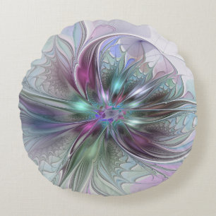 Farbige Fantasy-Abstrakte Moderne Fraktal-Blume Rundes Kissen