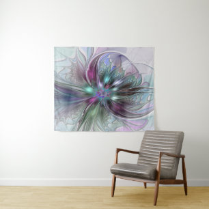 Farbige Fantasy-Abstrakte Moderne Fraktal-Blume Wandteppich
