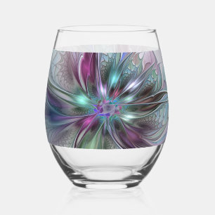 Farbige Fantasy-Abstrakte Moderne Fraktal-Blume Weinglas Ohne Stiel