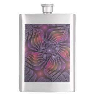Farbige Fantasy-Abstrakte Trippy-Lila-Fraktal Flachmann