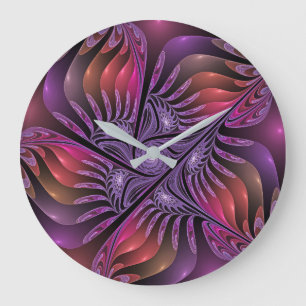 Farbige Fantasy-Abstrakte Trippy-Lila-Fraktal Große Wanduhr