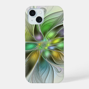 Farbige Fantasy-Blumen-Moderne-Abstrakte-Fraktal iPhone 15 Hülle