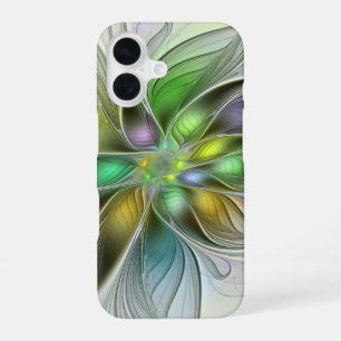 Farbige Fantasy-Blumen-Moderne Abstrakte Fraktale iPhone 16 Hülle