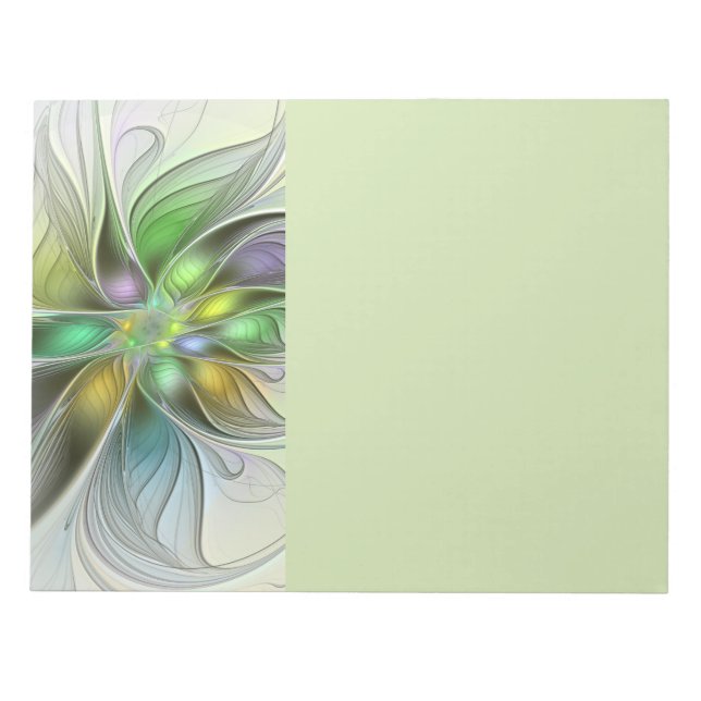 Farbige Fantasy-Blumen-Moderne Abstrakte Fraktale Notizblock (Vorderseite)
