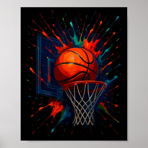 Farbige Farbenspritzer Basketball Ball Kunstwerk Poster