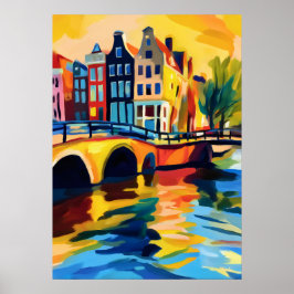Farbige fauvistische Wandkunst am Amsterdam-Kanal Poster