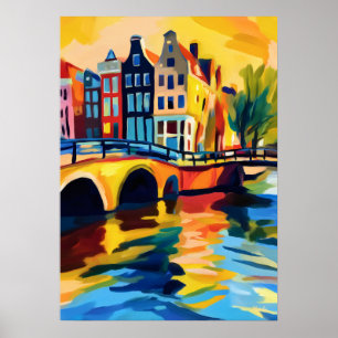 Farbige fauvistische Wandkunst am Amsterdam-Kanal Poster
