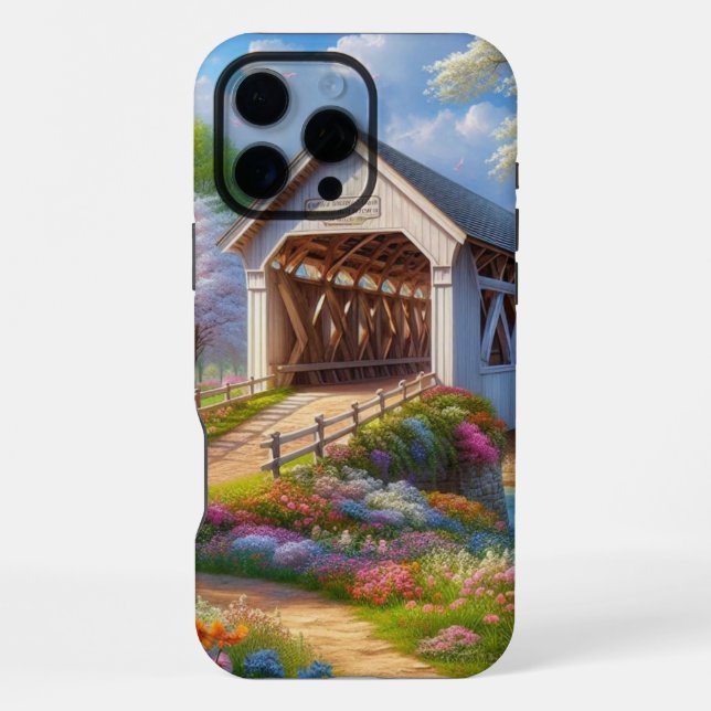 Farbige Feder/blumenüberdachte Brücke & Fluss iPhone 16 Pro Max Hülle (Rückseite)