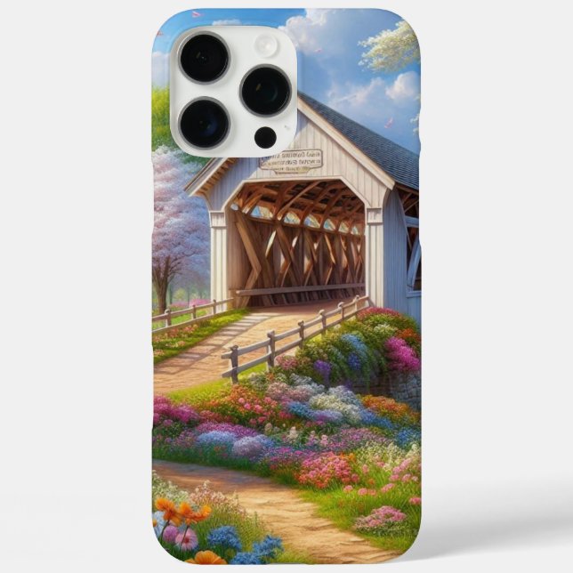 Farbige Feder/blumenüberdachte Brücke & Fluss iPhone 16 Pro Max Hülle (Rückseite)