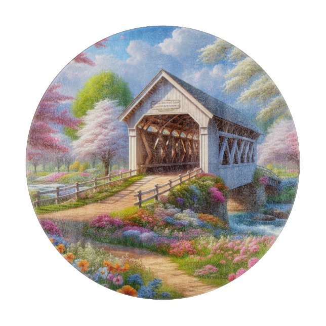 Farbige Feder/blumenüberdachte Brücke & Fluss Schneidebrett (Vorderseite)