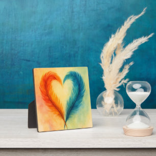 Farbige Feder-Herz-Wasserfarben-Kunst Fotoplatte