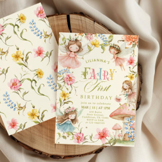Farbige Fee zum ersten Geburtstag Verzauberte Gart Einladung
