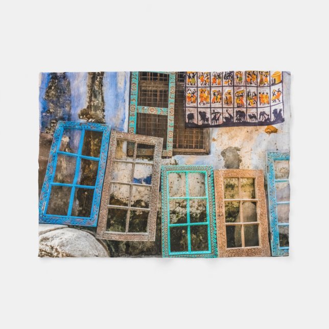 Farbige Fensterrahmen Fleecedecke (Vorderseite (Horizontal))