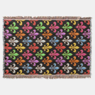 Farbige Fette Fleur-de-lis-Blumen Schwarz Decke