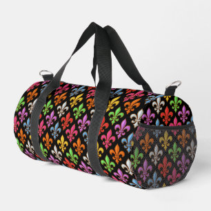 Farbige Fette Fleur-de-lis-Blumen Schwarz Duffle Bag