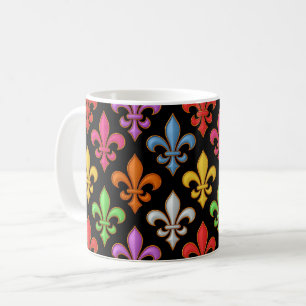 Farbige Fette Fleur-de-lis-Blumen Schwarz Kaffeetasse