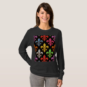 Farbige Fette Fleur-de-lis-Blumen Schwarz T-Shirt