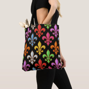 Farbige Fette Fleur-de-lis-Blumen Schwarz Tasche