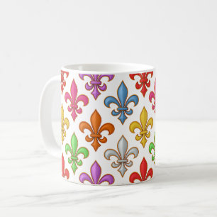 Farbige Fette Fleur-de-lis-Blumen Weiß Kaffeetasse