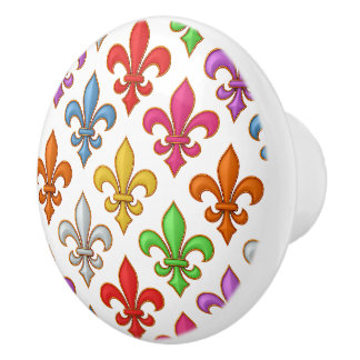 Farbige Fette Fleur-de-lis-Blumen Weiß Keramikknauf