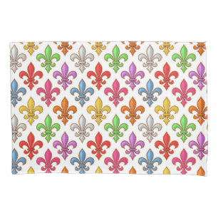 Farbige Fette Fleur-de-lis-Blumen Weiß Kissenbezug