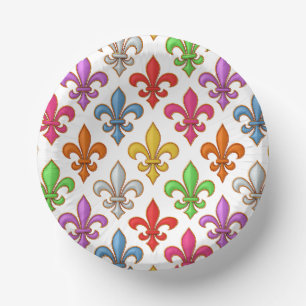 Farbige Fette Fleur-de-lis-Blumen Weiß Pappteller