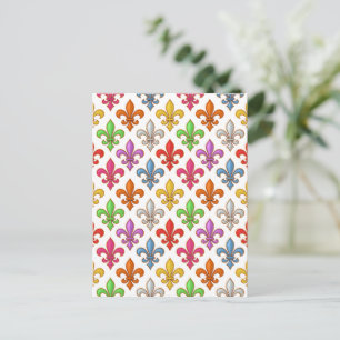 Farbige Fette Fleur-de-lis-Blumen Weiß Postkarte