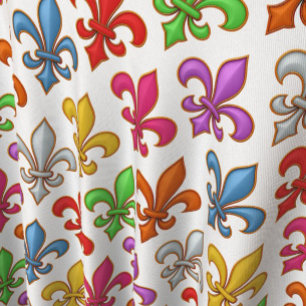 Farbige Fette Fleur-de-lis-Blumen Weiß Stoff