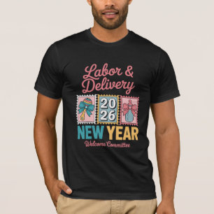 Farbige Feuerwerk Frohes Neues Jahr 2026 Lettering T-Shirt