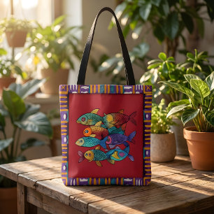 Farbige Fisch-Tragetasche mit lebendiger Kunst und Tasche