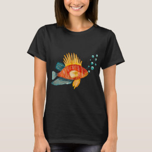 Farbige Fischblasen Meer Ozean Aquarellskizze T-Shirt