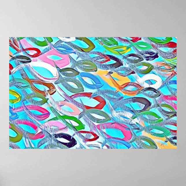 Farbige Fische Abstrakt Paint Blue Pink Red Green Poster (Vorne)
